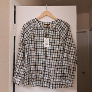 Plaid Button-Up Blouse